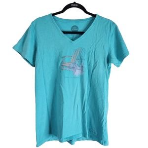 Life Is Good Womens T-Shirt Top SZ Medium Adirondack Chair Keep It Simple V-neck